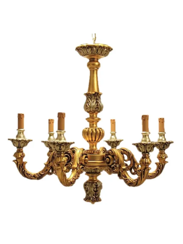 Più Venduto Lampadario classico in legno foglia oro-argento 6 luci Dbs 200/6G