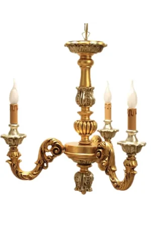 Lampadario classico in legno foglia oro-argento 3 luci Dbs 200/3P Quantità Limitata