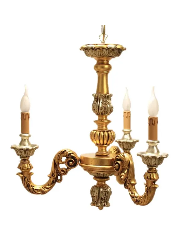 Lampadario classico in legno foglia oro-argento 3 luci Dbs 200/3P Quantità Limitata