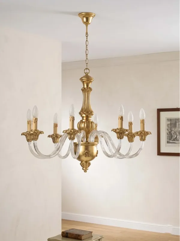 Lampadario classico in legno foglia oro 8 luci Esse 615/8 Promozione