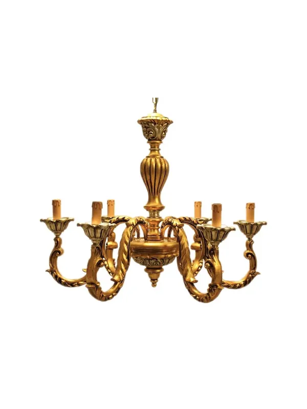 Lampadario classico in legno foglia oro-argento 6 luci Dbs 250/6G Reso Gratuito