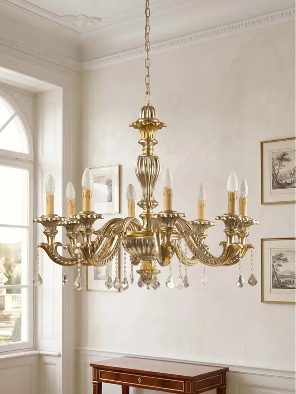 Lampadario classico in legno foglia argento-oro 8 luci Esse 735/8 Miglior Prezzo