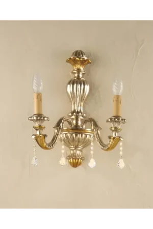Applique classico in legno foglia argento-oro 2 luci Esse 735/2A Offerta Lampo