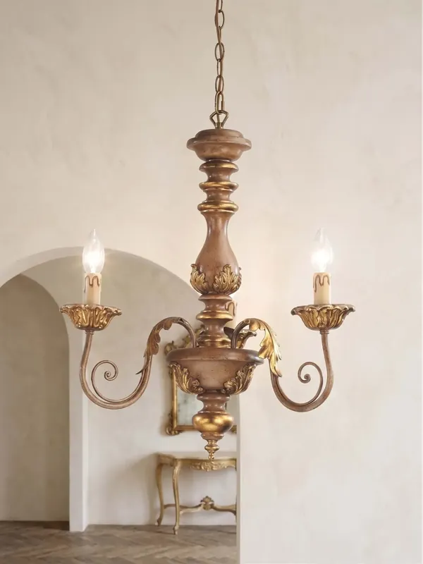 Popolare Lampadario classico in legno foglia oro-marrone 3 luci Esse 570/3
