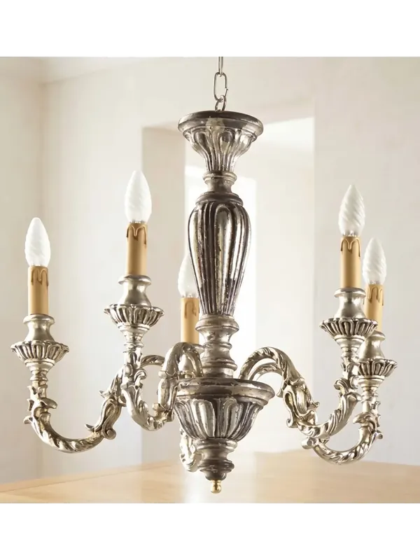 Soddisfatti O Rimborsati Lampadario classico in legno foglia argento 5 luci Esse 760/5