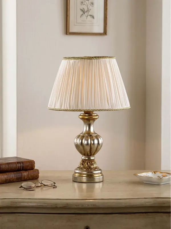 Offerta Del Giorno Lumetto classico in legno foglia argento-oro 1 luce Esse 580/bp