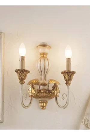 Applique classico in legno avorio-foglia oro 2 luci Esse 580/2A Nuova Collezione