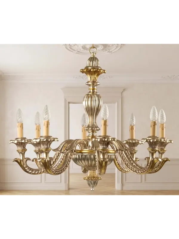 Economico Lampadario classico in legno foglia argento-oro 8 luci Esse 725/8