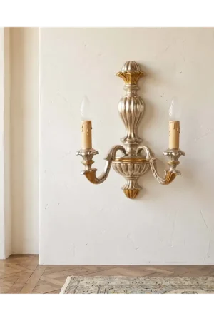 Applique classico in legno foglia oro-argento 2 luci Esse 725/2A Pagamento Sicuro