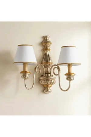 Applique classico in legno foglia argento-oro 2 luci Esse 640/2A A Buon Prezzo