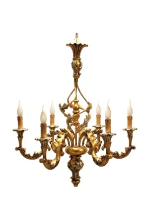 Lampadario classico in legno foglia oro-argento 6 luci Dbs 300/6G Più Venduto