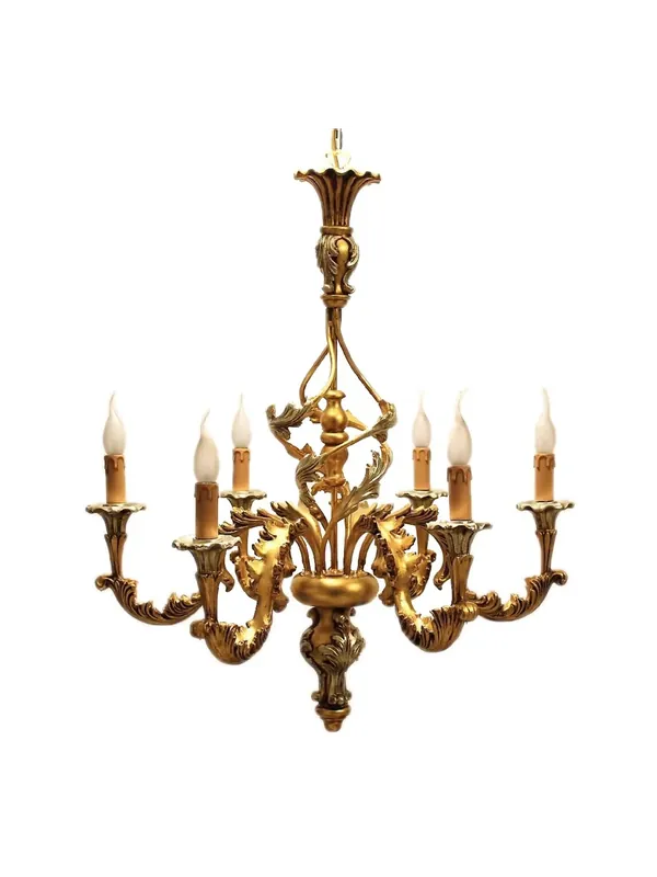 Lampadario classico in legno foglia oro-argento 6 luci Dbs 300/6G Più Venduto
