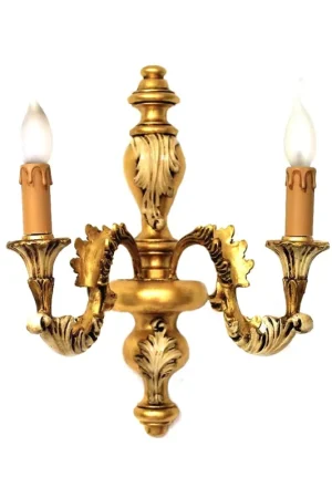 Applique classico in legno foglia oro-avorio 2 luci Dbs 300/A2 Sconto