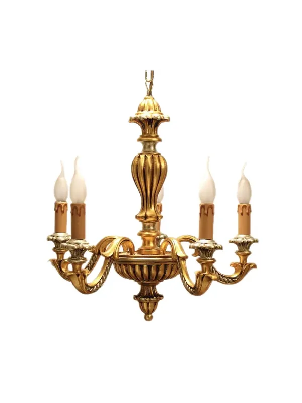 Prezzo Ridotto Lampadario classico in legno foglia oro-argento 5 luci Dbs 700/5P