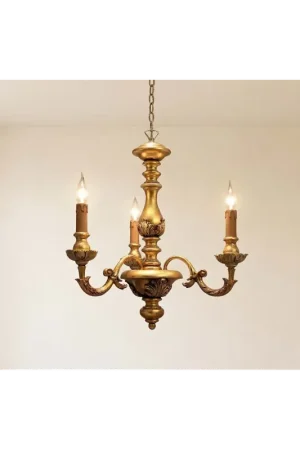 Lampadario classico in legno foglia oro-argento 3 luci Dbs 100/3P Scelto Dai Clienti
