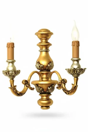 Applique classico in legno foglia oro-argento 2 luci Dbs 100/A2 Ordina Subito
