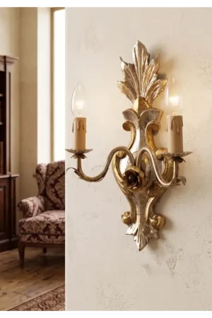 Applique classico in legno foglia argento-oro 2 luci Esse 84/2A Compra Online