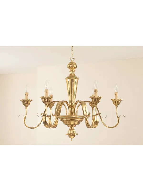 Nuova Collezione Lampadario classico in legno foglia oro 6 luci Esse 750/6
