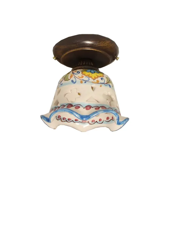 Plafoniera spot rustico in ceramica siciliana 1 luce Fiore d.15 Promozione