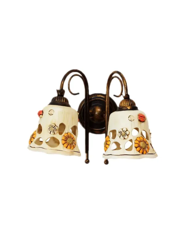 Applique rustico ferro battuto con ceramica 2 luci Sofia Prezzo Di Fabbrica