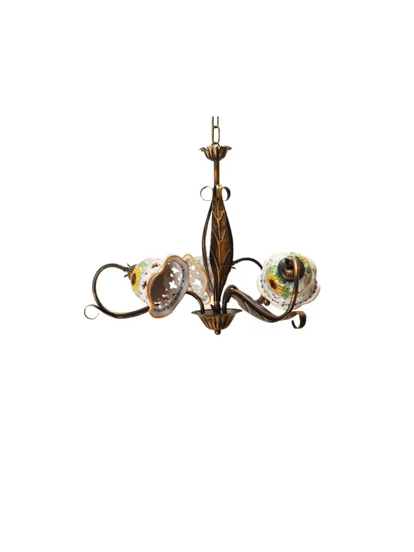 Lampadario rustico in ceramica siciliana girasole 3 luci Anita Prezzo Ridotto
