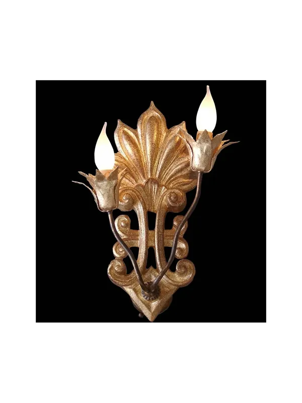Popolare Applique in legno e ferro battuto classico oro 2 luci BGA 1360