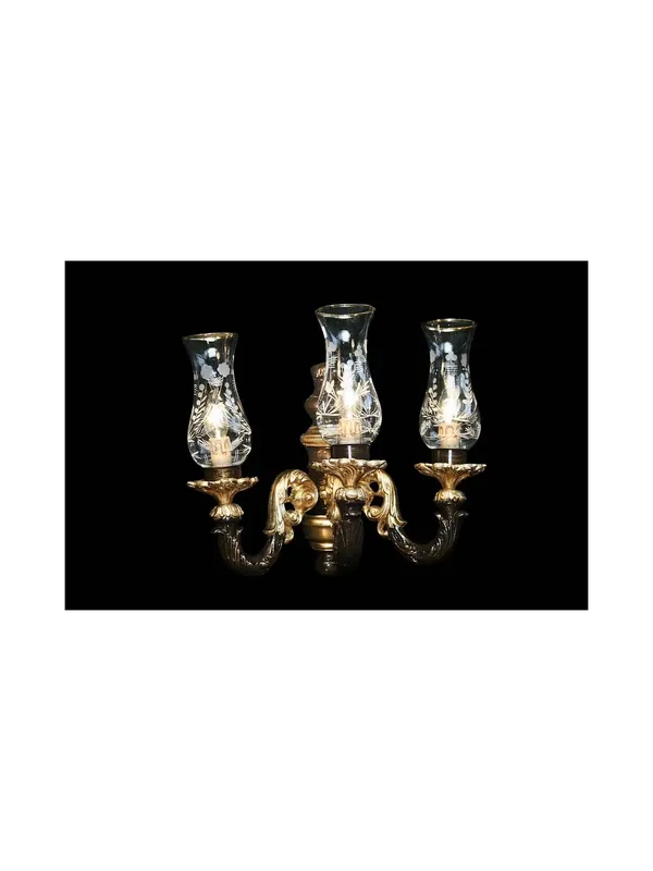 Applique classico 3 luci in legno foglia oro e marrone BGA 1583-A3 Offerta Del Giorno