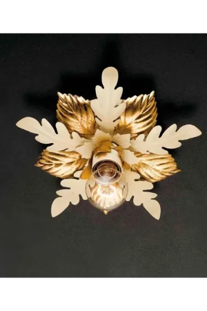 Plafoniera classica in ferro battuto avorio-foglia oro 1 luce PL 127/1 Saldi