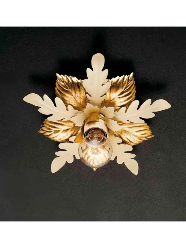 Plafoniera classica in ferro battuto avorio-foglia oro 1 luce PL 127/1 Saldi