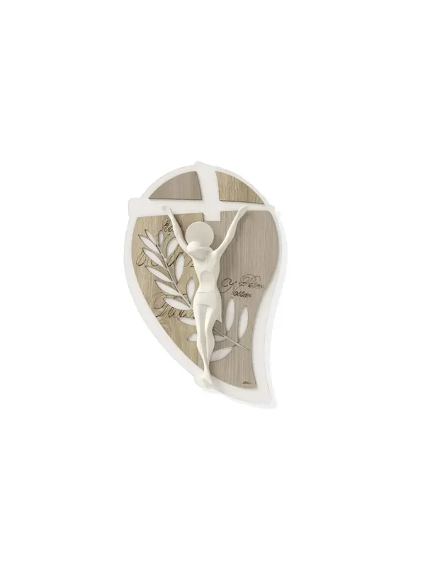 Crocifisso moderno stilizzato sacro in resina e legno taglio laser AB076 Compra Oggi Stesso