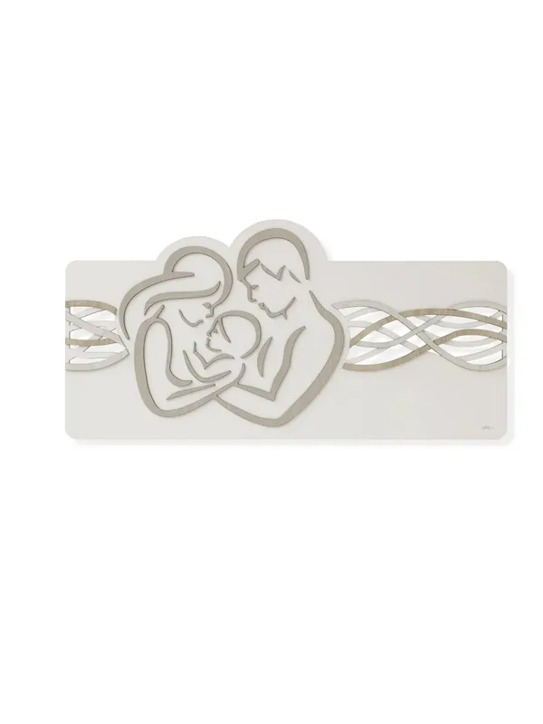 Saldi Quadro capezzale moderno stilizzato sacra famiglia in legno 120x60 taglio laser AB057