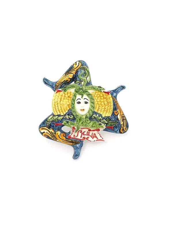 Prezzo Scontato Trinacria in ceramica di caltagirone siciliana decorata a mano 18cm