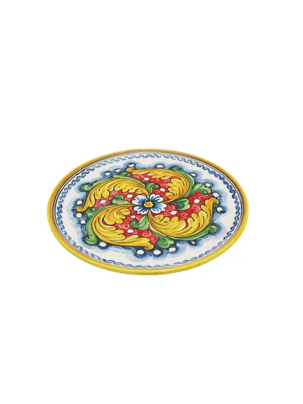 Piatto in ceramica siciliana art.12 dec. Fiore rosso Prezzo Conveniente