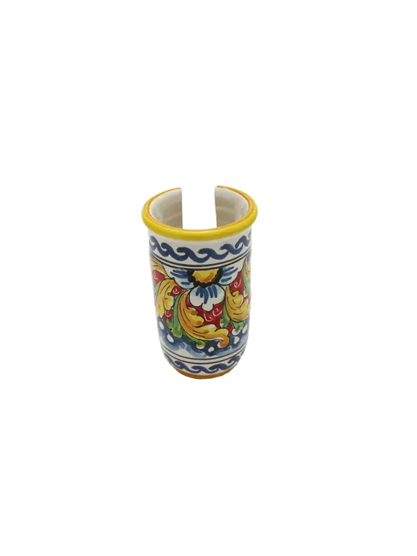 Portabicchieri piccolo in ceramica siciliana art.18 dec. Fiore rosso Nuova Collezione