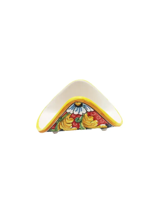 Portatovaglioli a fazzoletto in ceramica siciliana art.10 dec. Fiore rosso Prezzo Scontato