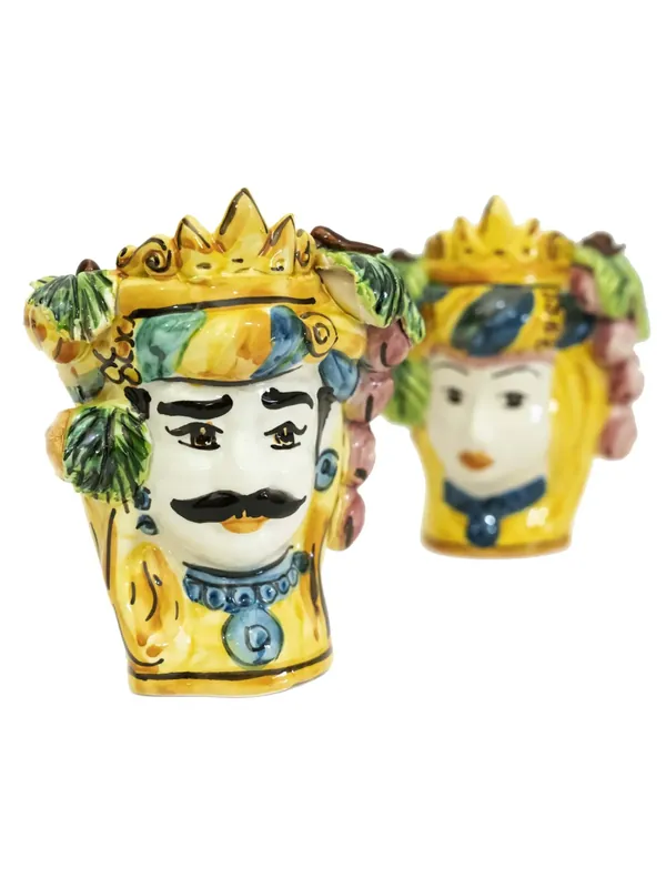 Offerta Limitata Coppia teste di moro h15 cm in ceramica di caltagirone mod. frutta