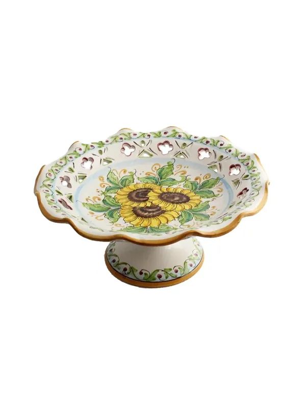 Centrotavola alzata grande in ceramica siciliana art.3 dec.Girasole Nuova Collezione