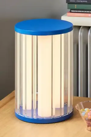 Lampada LED da tavolo Aru, blu/trasparente, altezza 30 cm, vetro/ferro Saldi