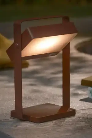 Ultima Occasione Lampada da tavolo LED e solare Saulio, marrone, IP44, alluminio, USB, batteria