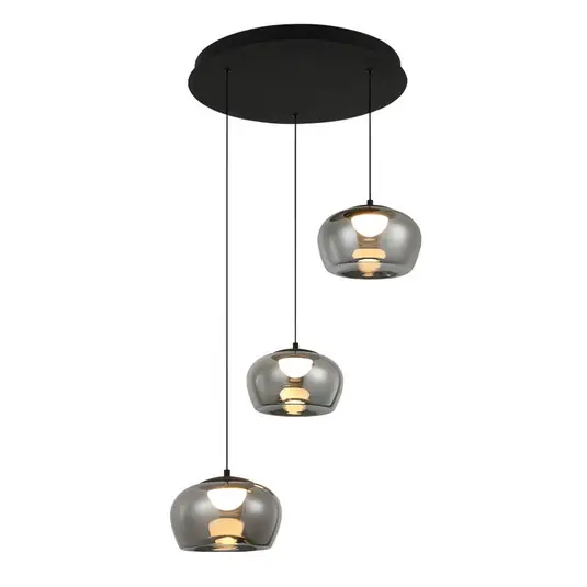 Lampada LED a sospensione Nadia, Ø 48 cm, grigio fumo, vetro, a 3 luci Direttamente Dal Produttore