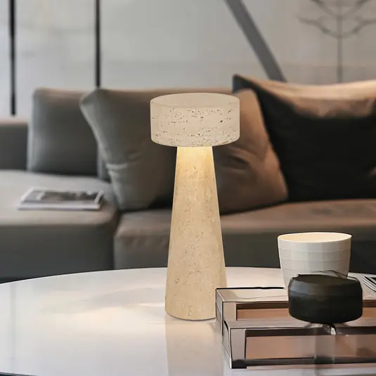 Vendita Finale Lampada LED da tavolo Serenity, color beige, altezza 31 cm, pietra