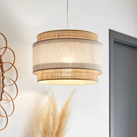 Ordina Subito Lampada a sospensione Milo, pyla/colore naturale, Ø 38 cm, rafia/tessuto