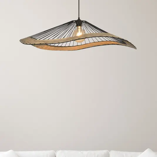 Lampada a sospensione Mekong, nera, altezza 18 cm, metallo/rattan Pagamento Sicuro
