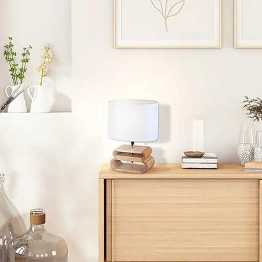 Acquista Ora Lampada da tavolo Oslo, bianco/legno chiaro, altezza 30 cm, lino/legno