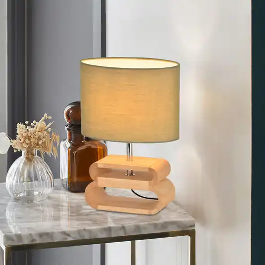 Lampada da tavolo Oslo, bianco/legno chiaro, altezza 30 cm, cotone/legno Novità