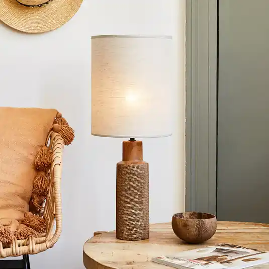 Prezzo Di Fabbrica Lampada da tavolo Santal, beige/marrone, altezza 63 cm, lino/ceramica