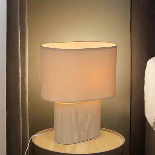 Professionale Lampada da tavolo Santorini avorio/beige 38 cm in lino/ceramica
