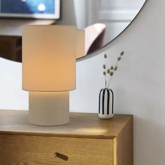 Direttamente Dal Produttore Lampada da tavolo Rhodes color avorio/beige 51 cm in lino/ceramica
