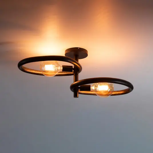 Plafoniera Pebble, nera, a 2 luci, lunghezza 73 cm, E27 Non Perdere