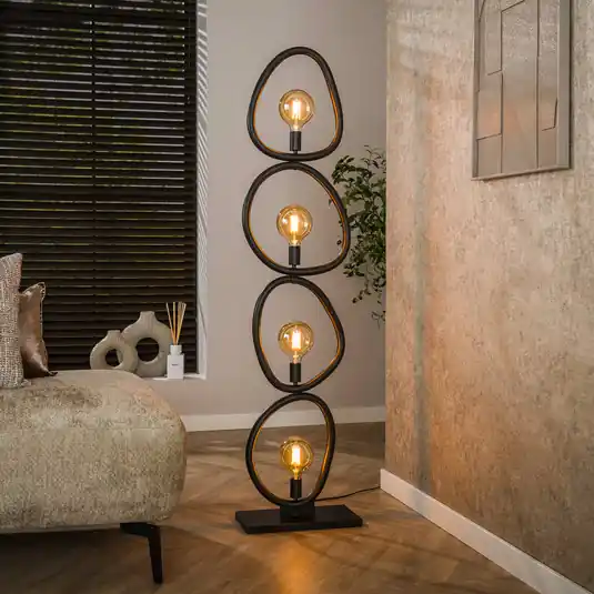 Piantana Pebble, nera, a 4 luci, altezza 165 cm, E27 Nuova Collezione